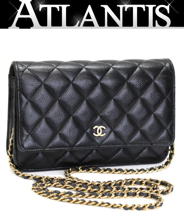 CHANEL Black Caviar Matelasse Chain Wallet GHW Size ONE SIZE