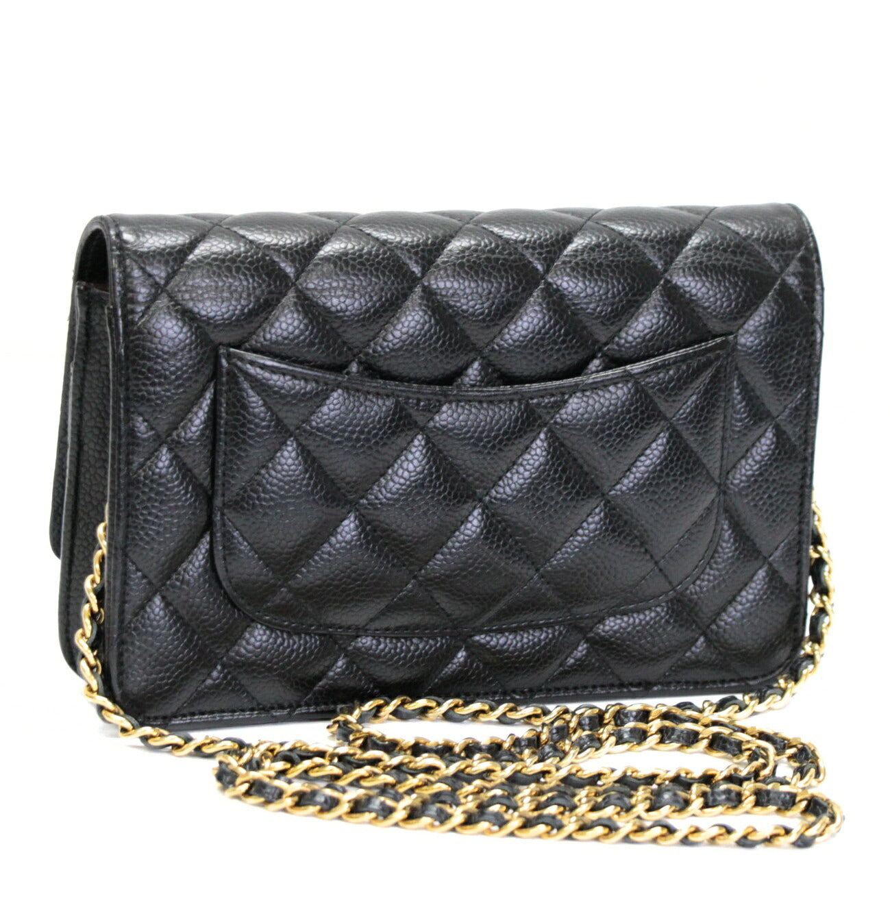 CHANEL Black Caviar Matelasse Chain Wallet GHW Size ONE SIZE