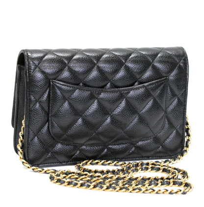 CHANEL Black Caviar Matelasse Chain Wallet GHW Size ONE SIZE