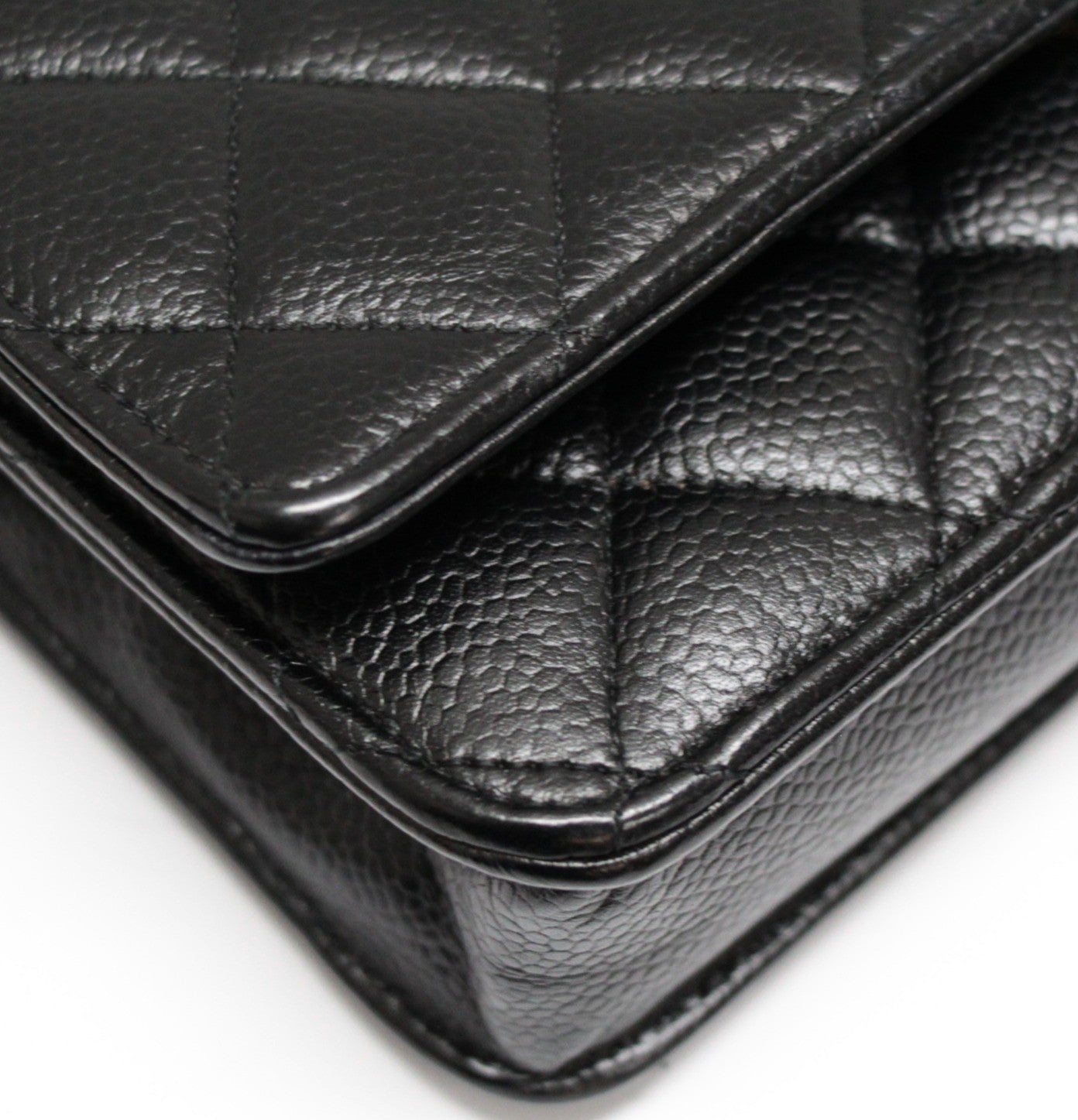 CHANEL Black Caviar Matelasse Chain Wallet GHW Size ONE SIZE