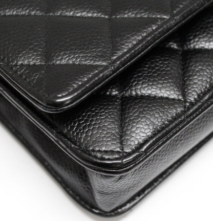 CHANEL Black Caviar Matelasse Chain Wallet GHW Size ONE SIZE