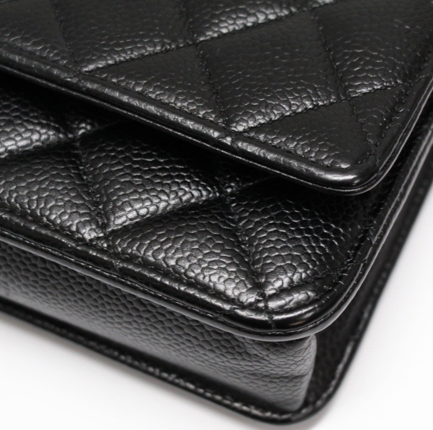 CHANEL Black Caviar Matelasse Chain Wallet GHW Size ONE SIZE