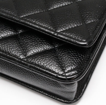 CHANEL Black Caviar Matelasse Chain Wallet GHW Size ONE SIZE