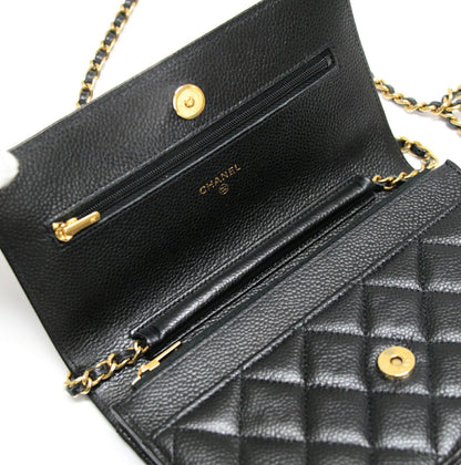 CHANEL Black Caviar Matelasse Chain Wallet GHW Size ONE SIZE