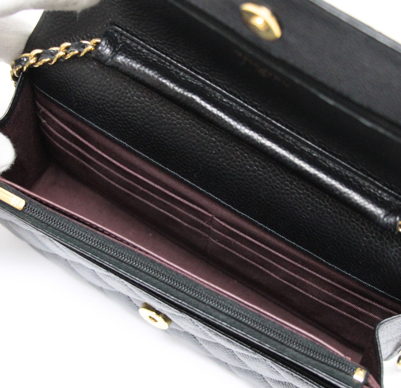 CHANEL Black Caviar Matelasse Chain Wallet GHW Size ONE SIZE