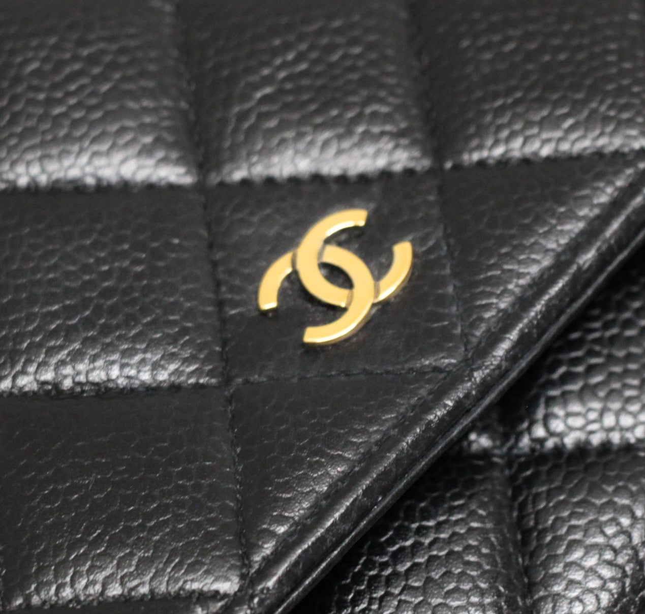 CHANEL Black Caviar Matelasse Chain Wallet GHW Size ONE SIZE