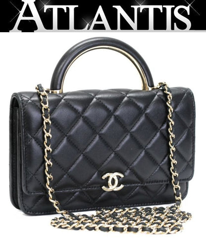 CHANEL Black Lambskin Matelasse Wallet GHW Size ONE SIZE