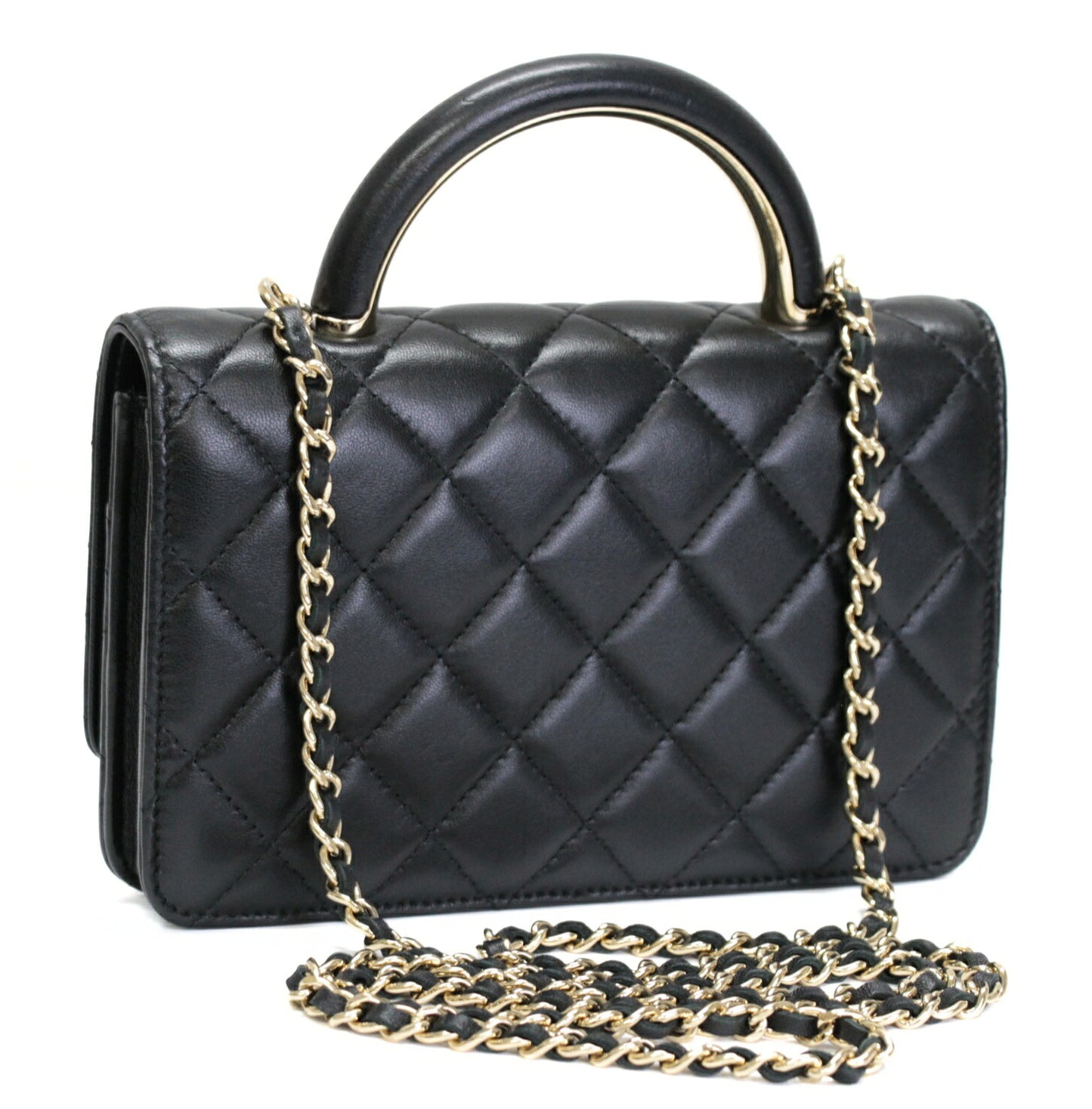 CHANEL Black Lambskin Matelasse Wallet GHW Size ONE SIZE