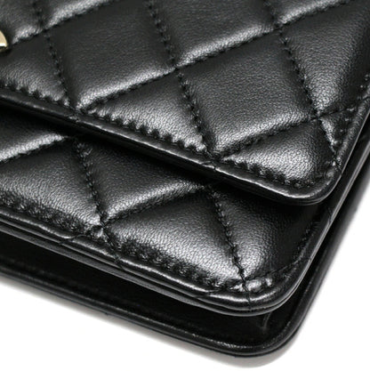 CHANEL Black Lambskin Matelasse Wallet GHW Size ONE SIZE