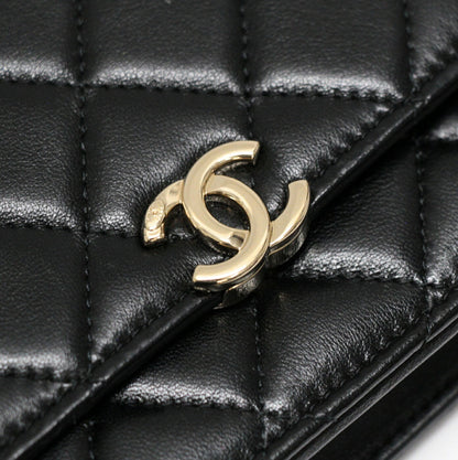 CHANEL Black Lambskin Matelasse Wallet GHW Size ONE SIZE
