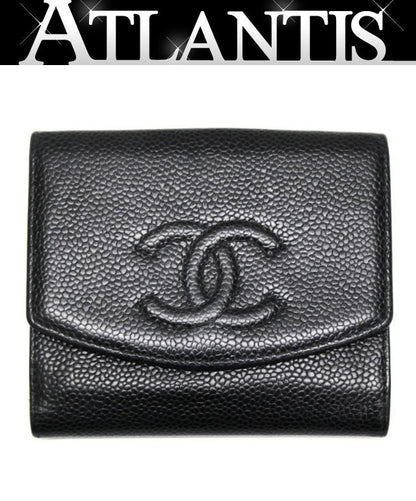 CHANEL Black Caviar CC Logo Tri-Fold Wallet Size ONE SIZE