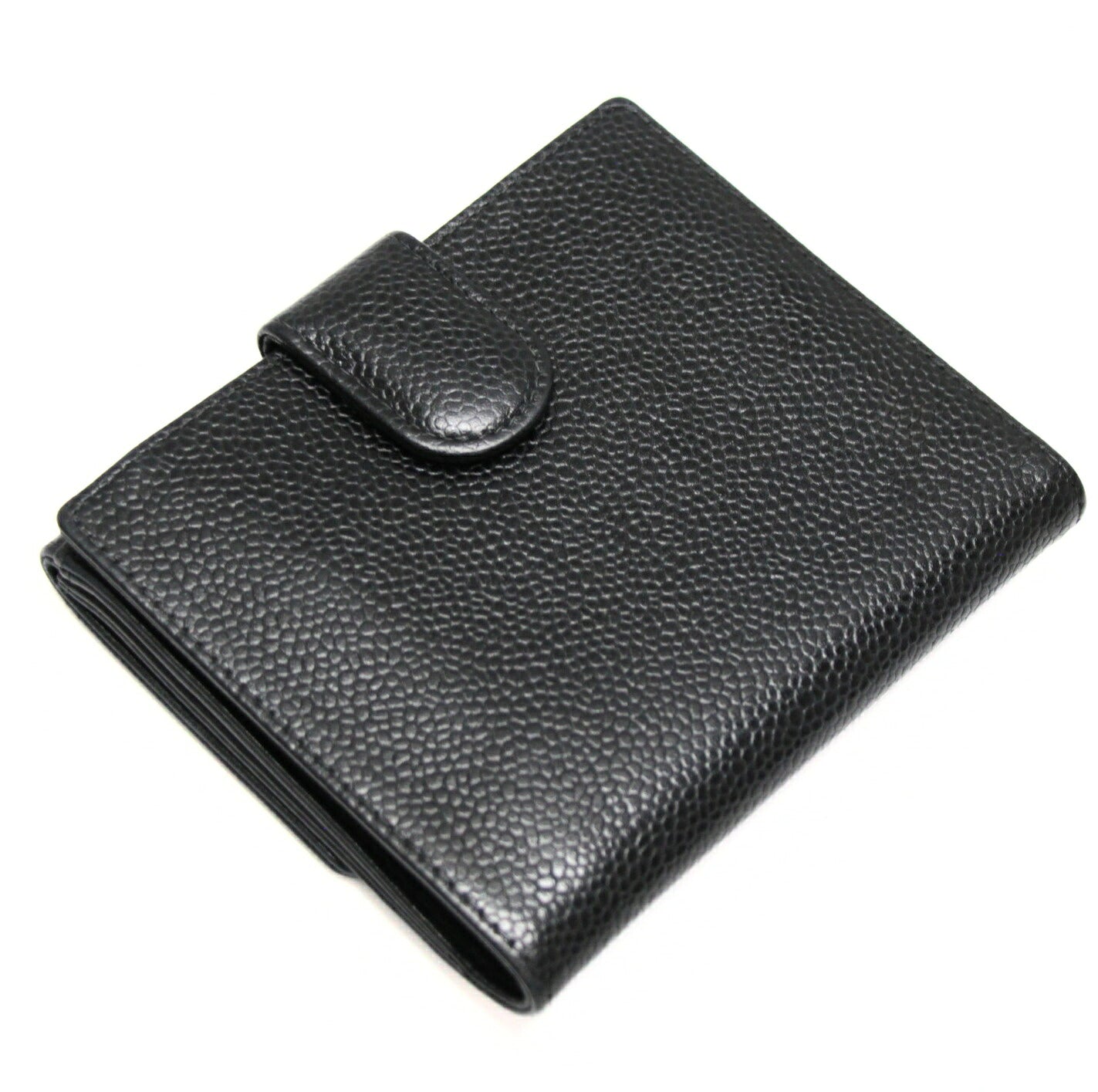 CHANEL Black Caviar CC Logo Tri-Fold Wallet Size ONE SIZE
