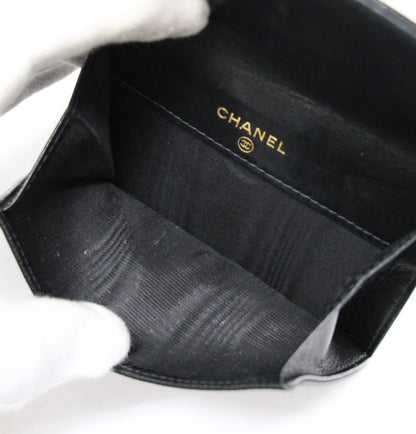 CHANEL Black Caviar CC Logo Tri-Fold Wallet Size ONE SIZE