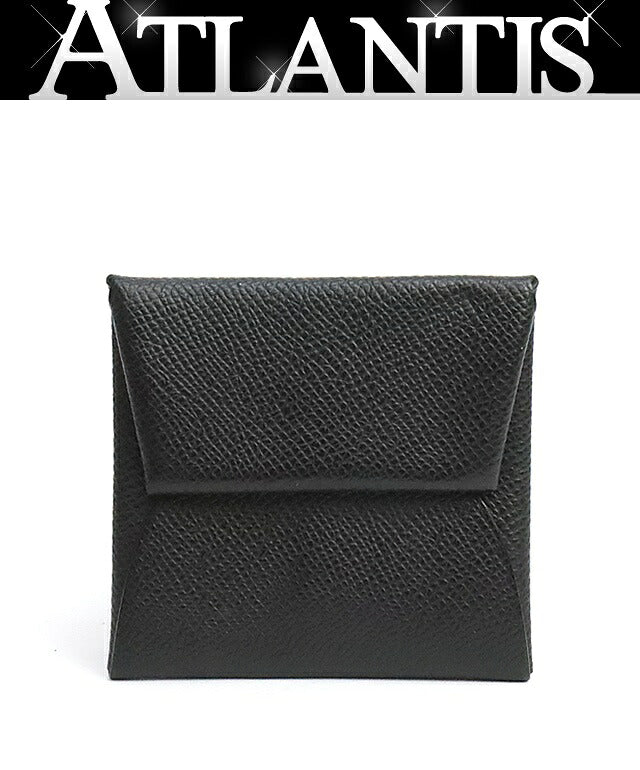 HERMES Bastia Black Epsom Silver Coin Case Size ONE SIZE