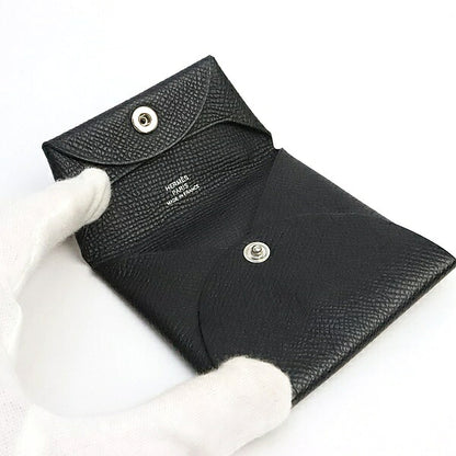 HERMES Bastia Black Epsom Silver Coin Case Size ONE SIZE