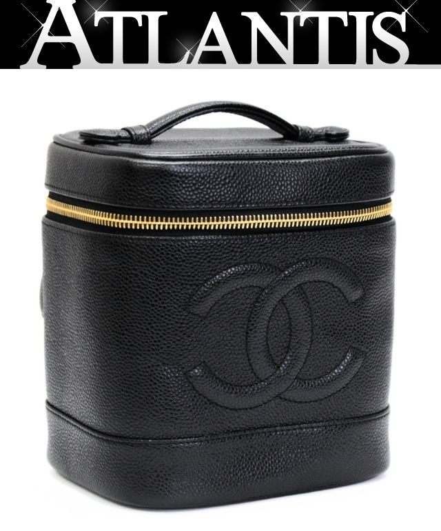 CHANEL Coco Mark Caviar Skin Black Vanity Bag Size ONE SIZE
