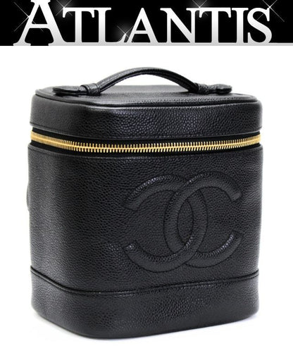 CHANEL Coco Mark Caviar Skin Black Vanity Bag Size ONE SIZE