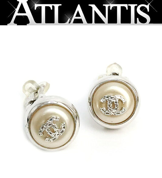 CHANEL Coco Mark Faux Earrings Silver