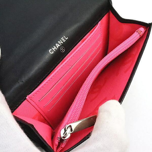 CHANEL Cambon Line Lambskin Enamel Long Wallet Size ONE SIZE