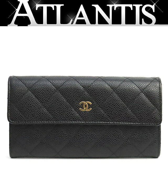 CHANEL Matelasse Caviar Skin Black Long Wallet Size ONE SIZE