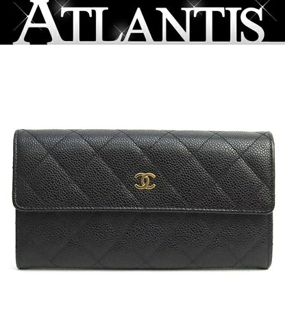 CHANEL Matelasse Caviar Skin Black Long Wallet Size ONE SIZE