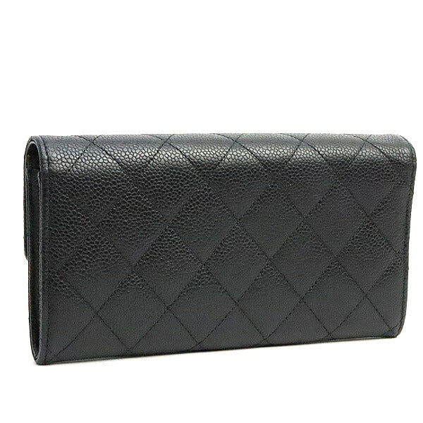 CHANEL Matelasse Caviar Skin Black Long Wallet Size ONE SIZE