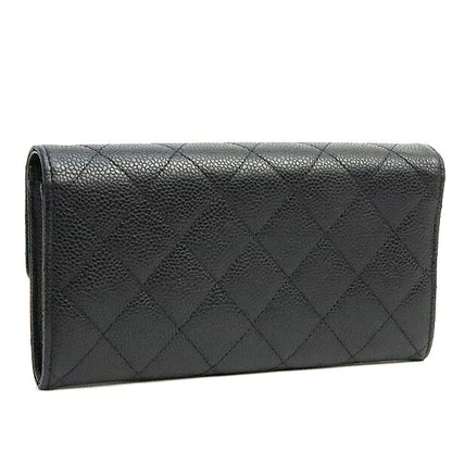 CHANEL Matelasse Caviar Skin Black Long Wallet Size ONE SIZE