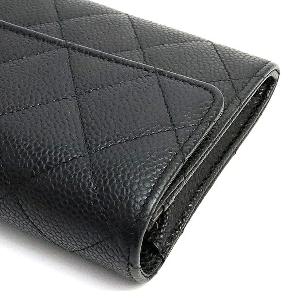 CHANEL Matelasse Caviar Skin Black Long Wallet Size ONE SIZE