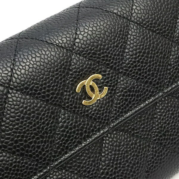CHANEL Matelasse Caviar Skin Black Long Wallet Size ONE SIZE