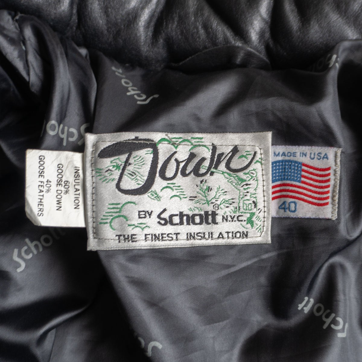 Schott Leather Down Jacket Black Size 40