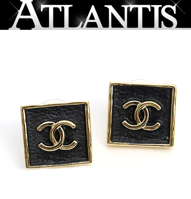 CHANEL Coco Mark Square Gold & Black Earrings Size ONE SIZE