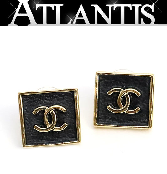CHANEL Coco Mark Square Gold & Black Earrings Size ONE SIZE