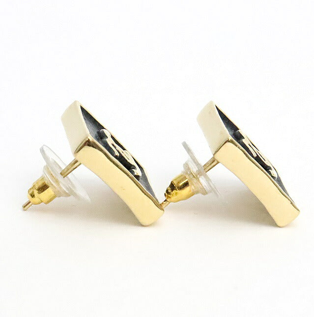 CHANEL Coco Mark Square Gold & Black Earrings Size ONE SIZE