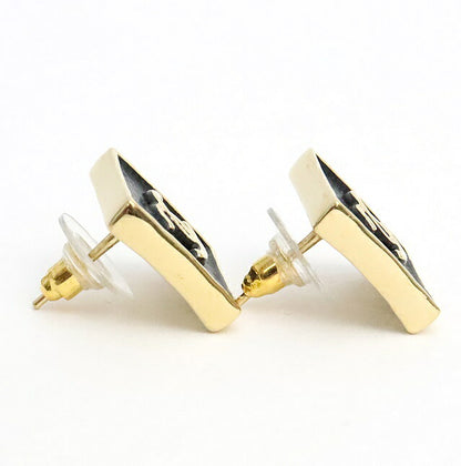 CHANEL Coco Mark Square Gold & Black Earrings Size ONE SIZE