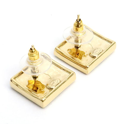 CHANEL Coco Mark Square Gold & Black Earrings Size ONE SIZE