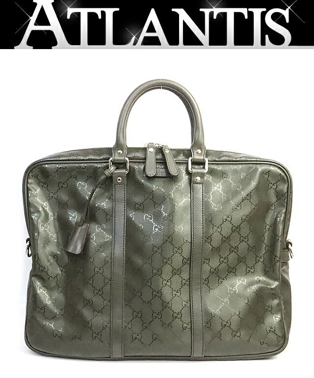 GUCCI GG Imprimé PVC Leather Briefcase Moss Green