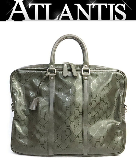 GUCCI GG Imprimé PVC Leather Briefcase Moss Green