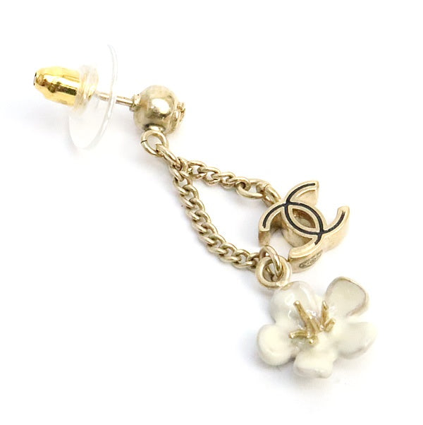 CHANEL Coco Mark Camellia Gold Tone Earrings Size ONE SIZE
