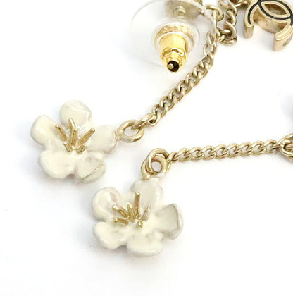 CHANEL Coco Mark Camellia Gold Tone Earrings Size ONE SIZE