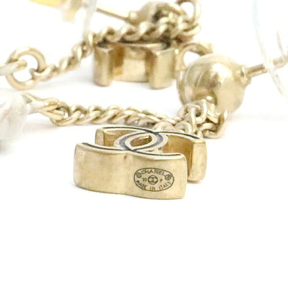 CHANEL Coco Mark Camellia Gold Tone Earrings Size ONE SIZE