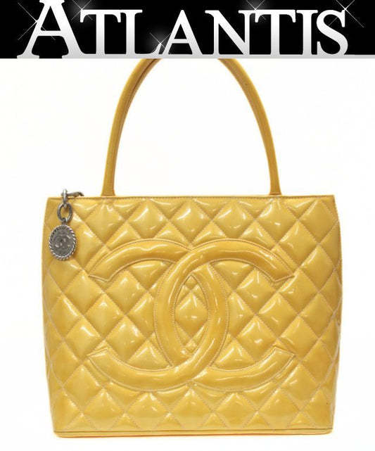 CHANEL Revival Patent Leather Yellow Tote Bag Size ONE SIZE