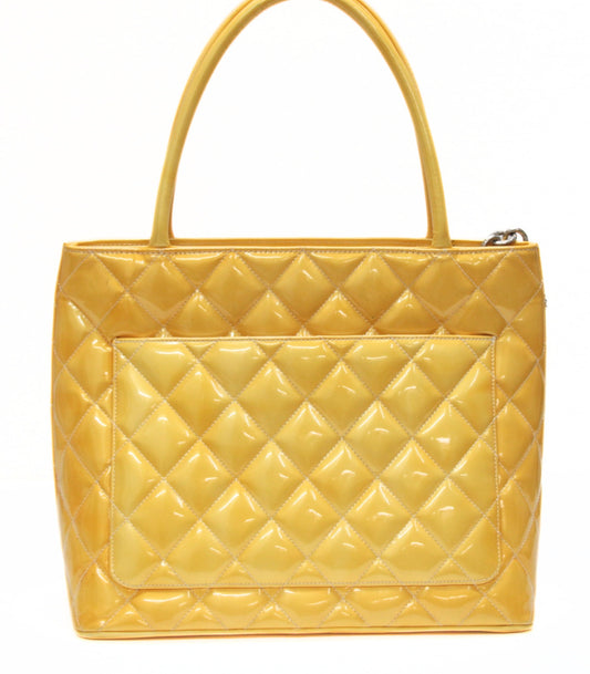 CHANEL Revival Patent Leather Yellow Tote Bag Size ONE SIZE