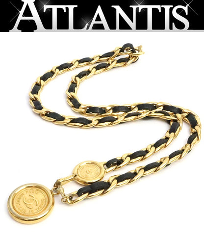 CHANEL Vintage Coco Mark Leather Chain Belt Size ONE SIZE