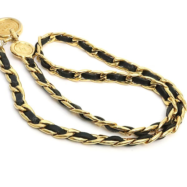 CHANEL Vintage Coco Mark Leather Chain Belt Size ONE SIZE