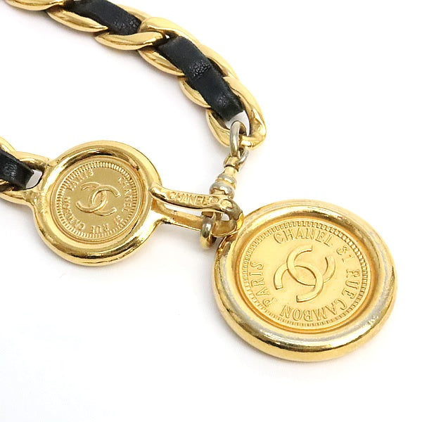 CHANEL Vintage Coco Mark Leather Chain Belt Size ONE SIZE