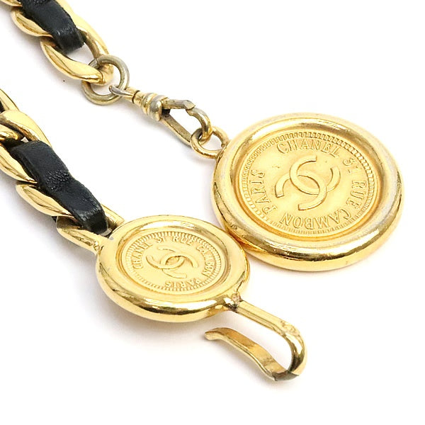 CHANEL Vintage Coco Mark Leather Chain Belt Size ONE SIZE