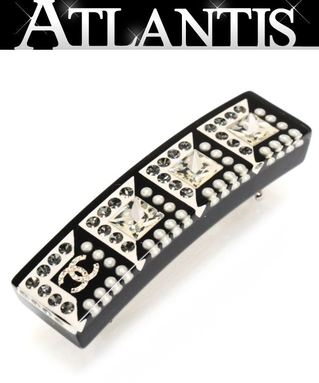 CHANEL 18S Black Rhinestone Pearl CC Logo Barrette