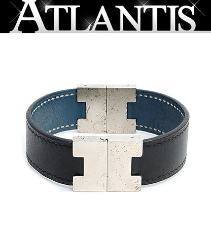 HERMES Roulis Reversible Leather Blu Tarasque Bracelet Size ONE SIZE