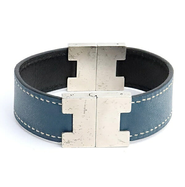 HERMES Roulis Reversible Leather Blu Tarasque Bracelet Size ONE SIZE