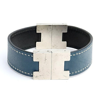 HERMES Roulis Reversible Leather Blu Tarasque Bracelet Size ONE SIZE